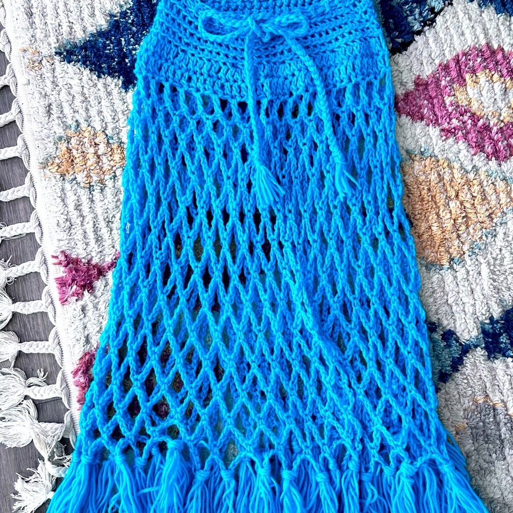 Vintage Blue Crochet Knit skirt/ beach cover up